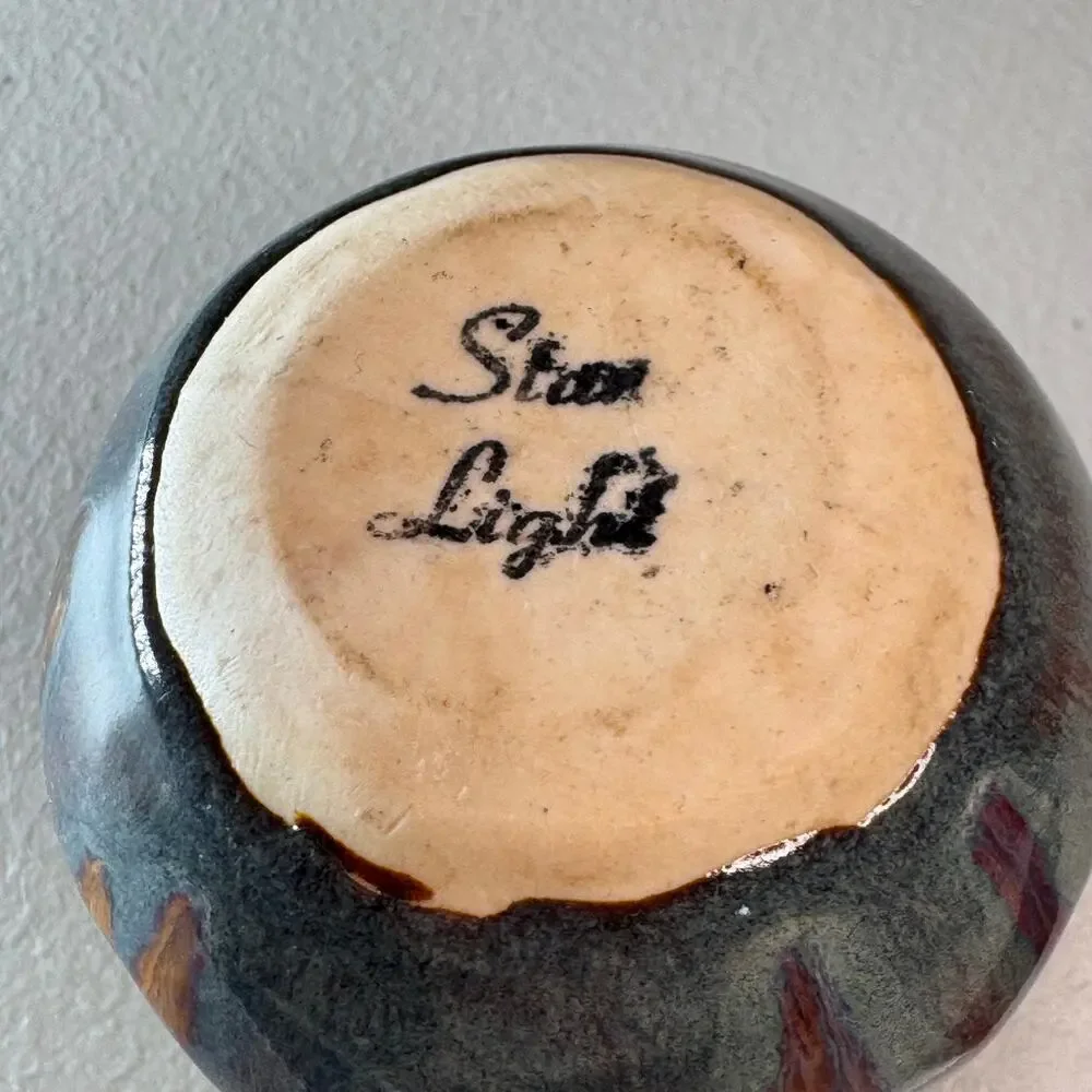 star light studio pottery vase brown green drip glaze signed 3 inch